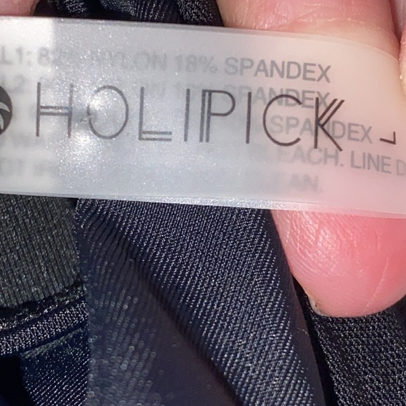 HOLIPICK WO SIZE LARGE BLACK MESH SHEER INSET RUCHED MIDDLE ONE PIECE SWIMSUIT - Picture 2 of 13